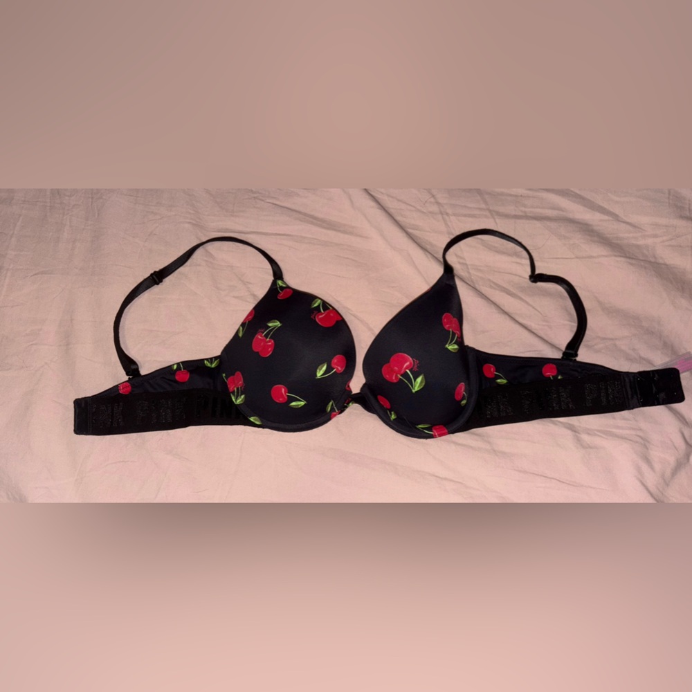 Cherry Print Black Bra 32C PINK by Victoria’s Secret